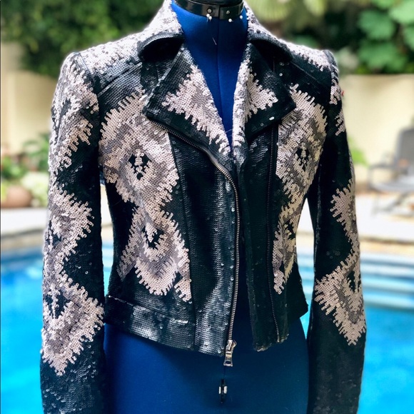 BCBGMAXAZRIA Abel Jacket Geometric Sequined S - Picture 1 of 8